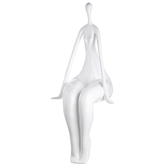 Skulptur, Figur, Kantensitzer LADY weiß glänzend aus Poly