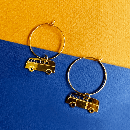 Bulli / Camper-Ohrringe, vergoldet aus Öko-Messing
