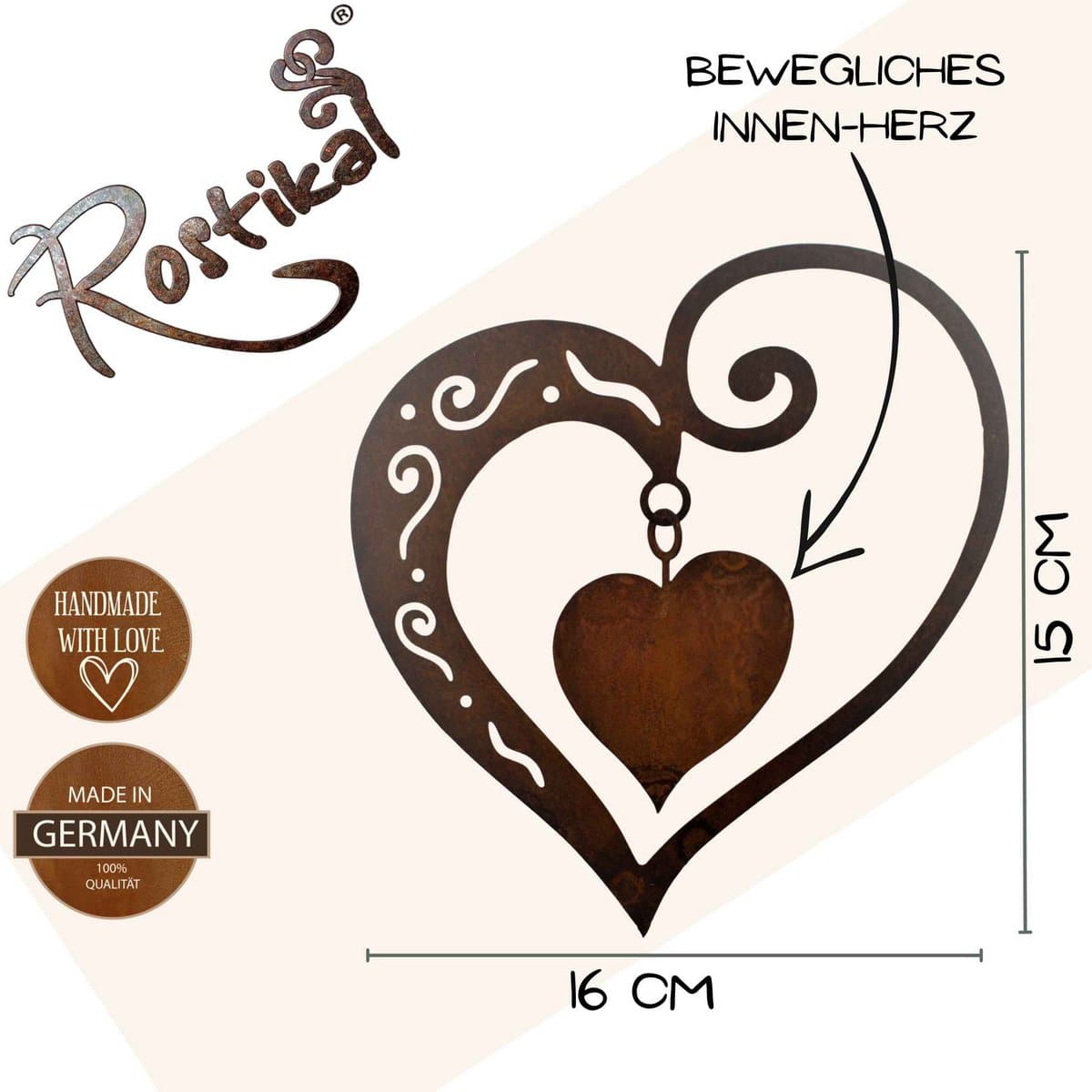 Deko Herz Duett zum Hängen oder auf Stab | Rost Herzen aus Metall - HOLE-X-WORLD