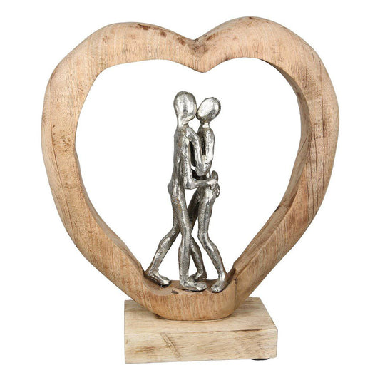 Mangoholz/Aluminium Skulptur "First Kiss" H.34cm - HOLE-X-WORLD