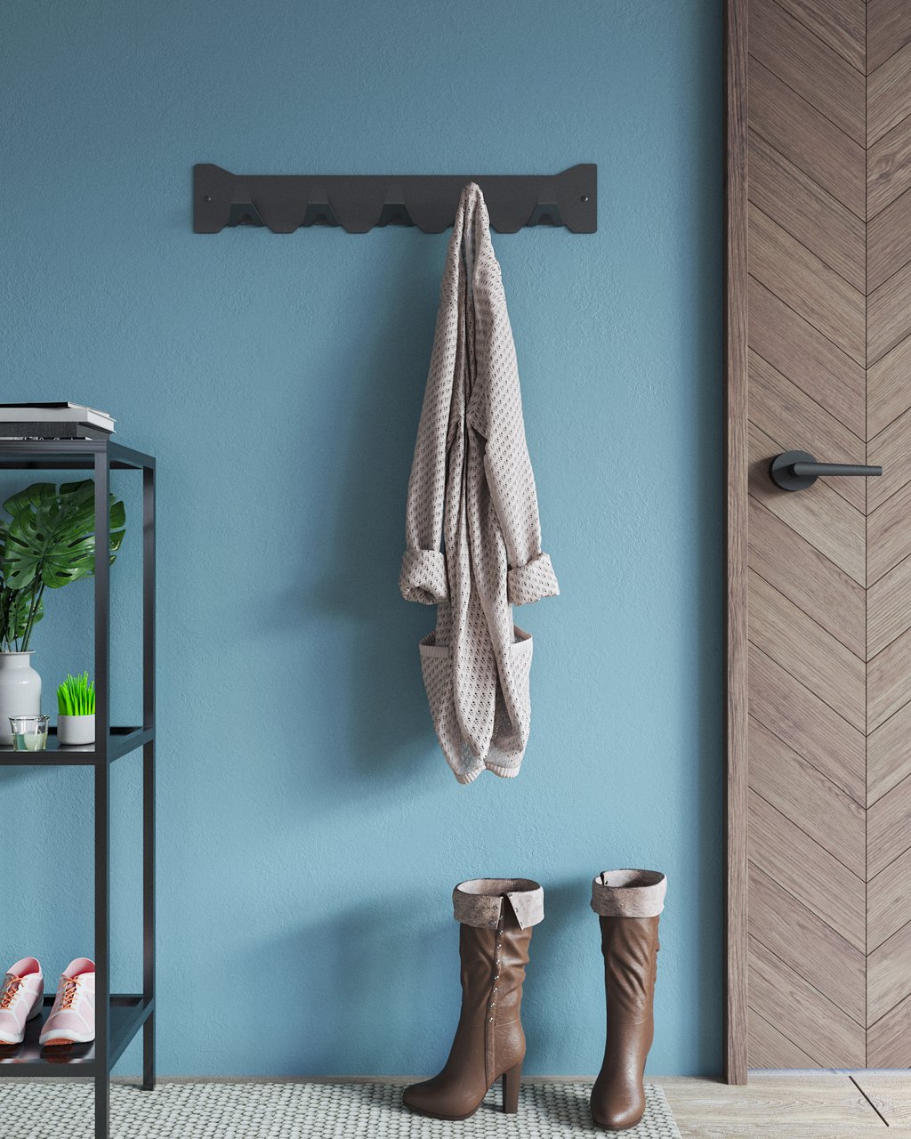 GORILLZ Triangle Five - Wall coat rack - Industrial - Coat rack - 5 hooks - Blue - HOLE-X-WORLD