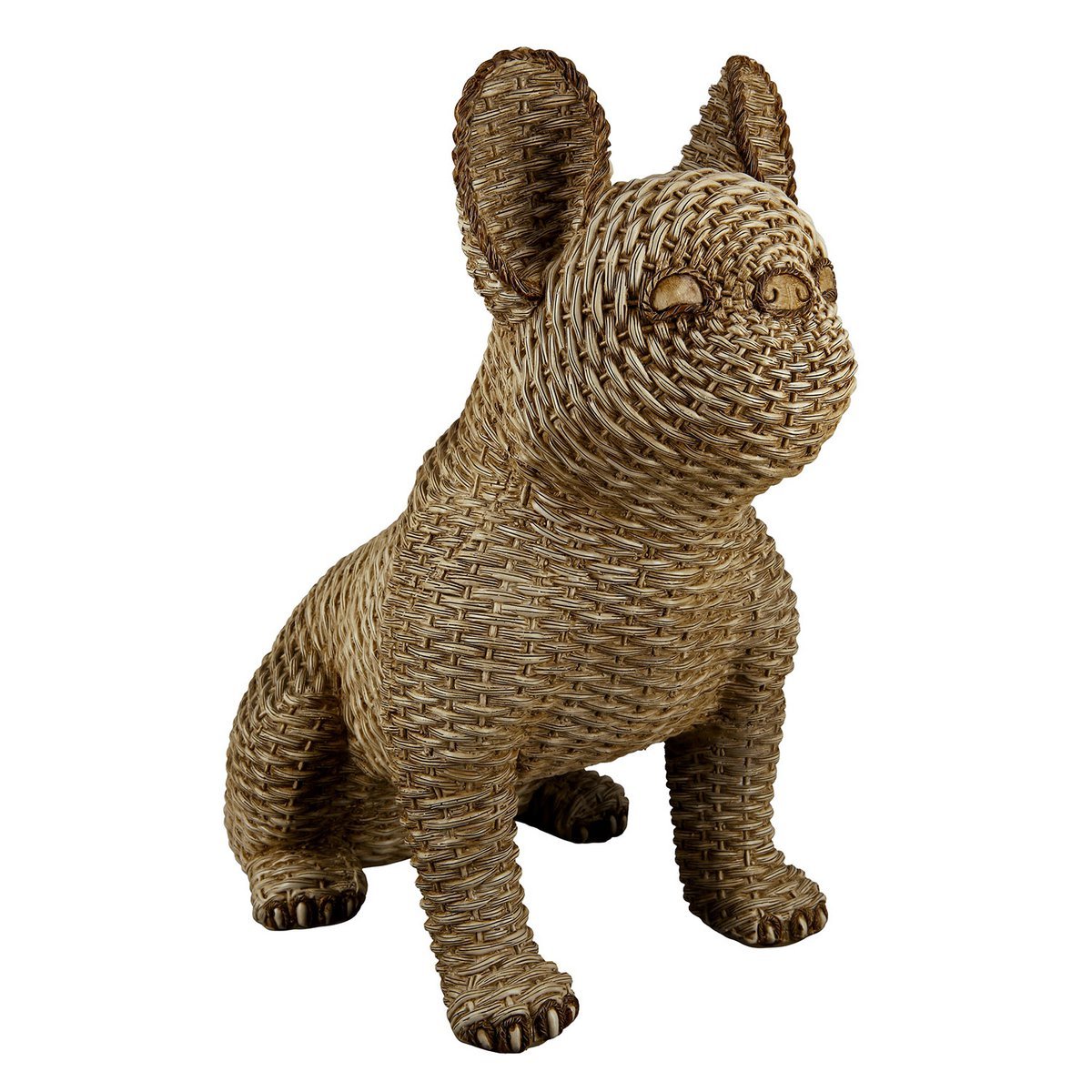 Skulptur, Figur, Hund, Mops in Rattan-Optik in braun aus Poly