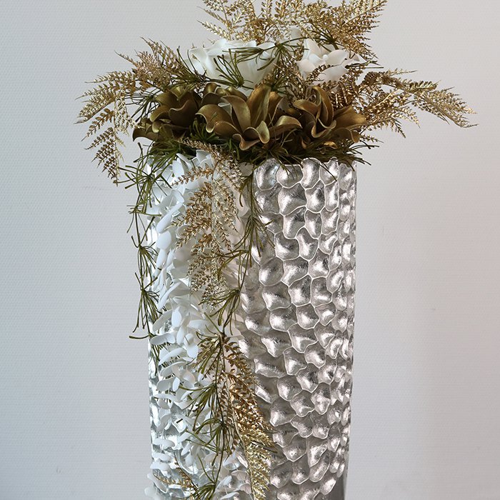 Poly/Fiberglas Pflanzgefäß "Carve" silber H.70cm