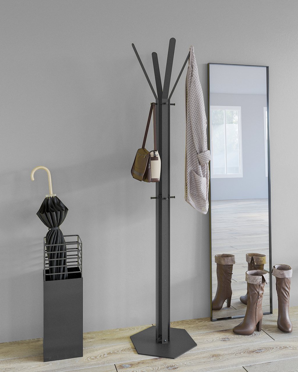 Gorillz Stack - Coat rack Standing - Industrial Design - 12 Hooks- Black
