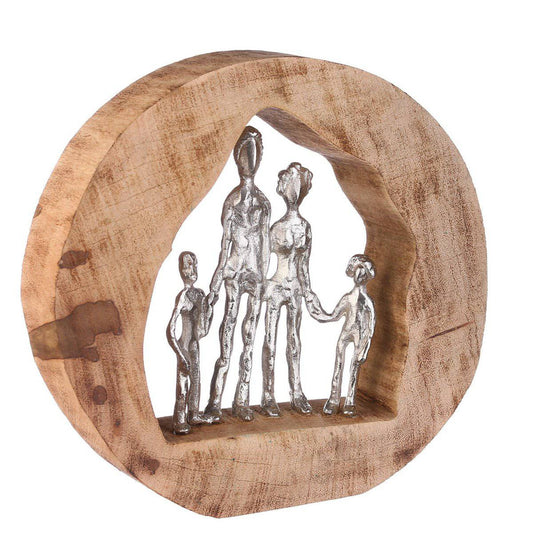 Holz/Aluminium Skulptur "Familie" silber H.28cm - HOLE-X-WORLD