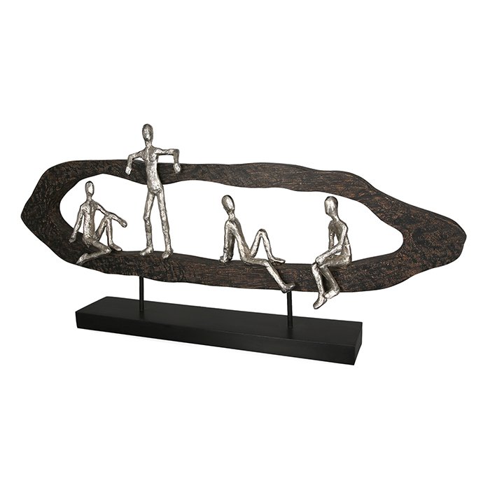 Holz/Aluminium Skulptur "Hang out" silber H.35cm