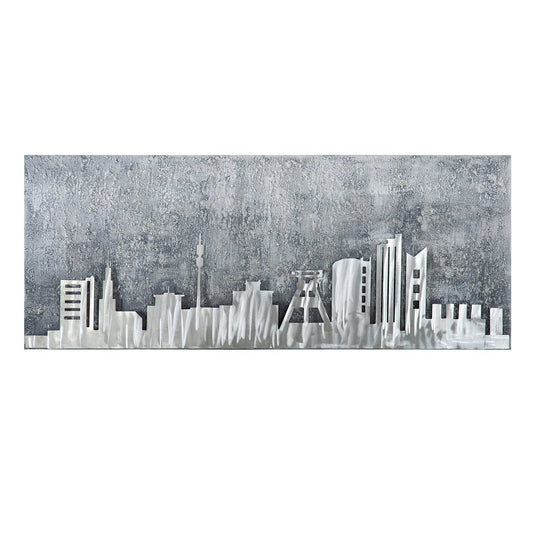 Bild, Gemälde, Objekt, 3D Skyline RUHRPOTT in grau-Silber auf Leinwand