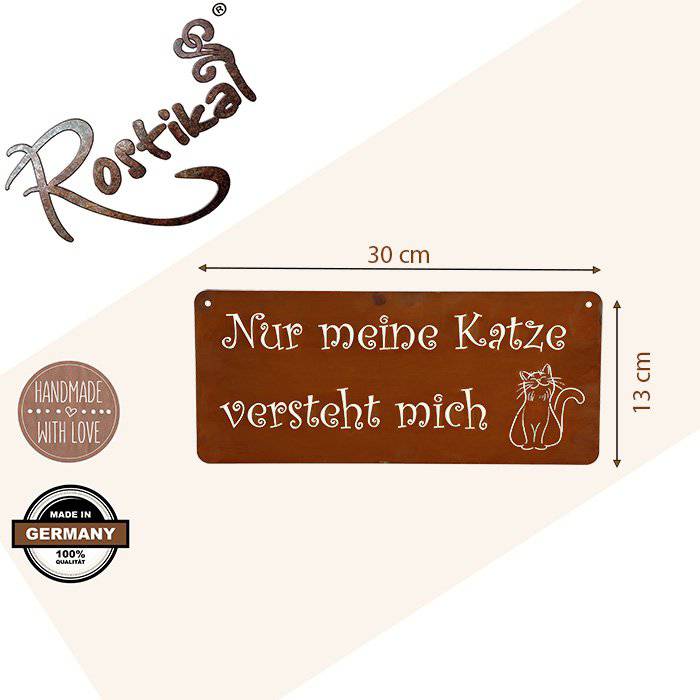 Türdeko Rost Schild Katze | Edelrost Gartendeko Katzen Wandschild | deutsch - HOLE-X-WORLD