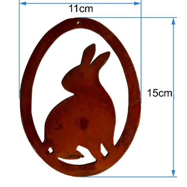 Rost Deko Hase im Ei | Fensterdeko hängend zu Ostern | 15 cm x 11 cm | sitzender Hase | Ostereier zum aufhängen - HOLE-X-WORLD