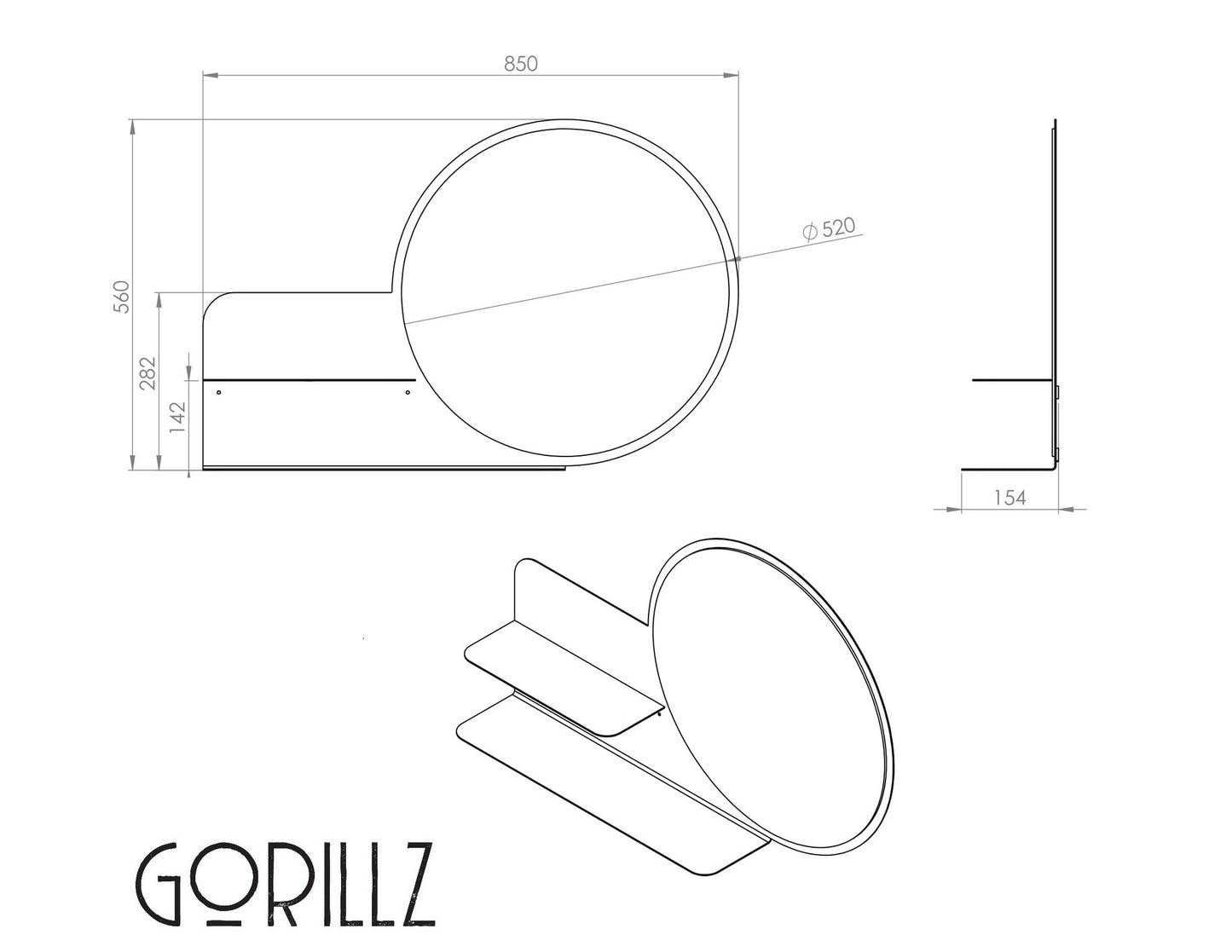 GORILLZ Clever - Wandspiegel aus recyceltem Stahl nachhaltig produziert Durchmesser 52cm