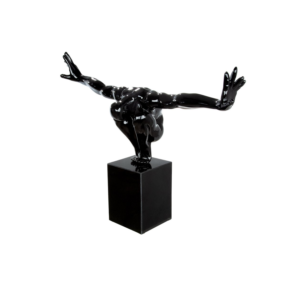 Skulptur, Figur, Poly "CLIFFHANGER" in SCHWARZ auf Marmorfuß B-75cm, H-45cm, T-21cm