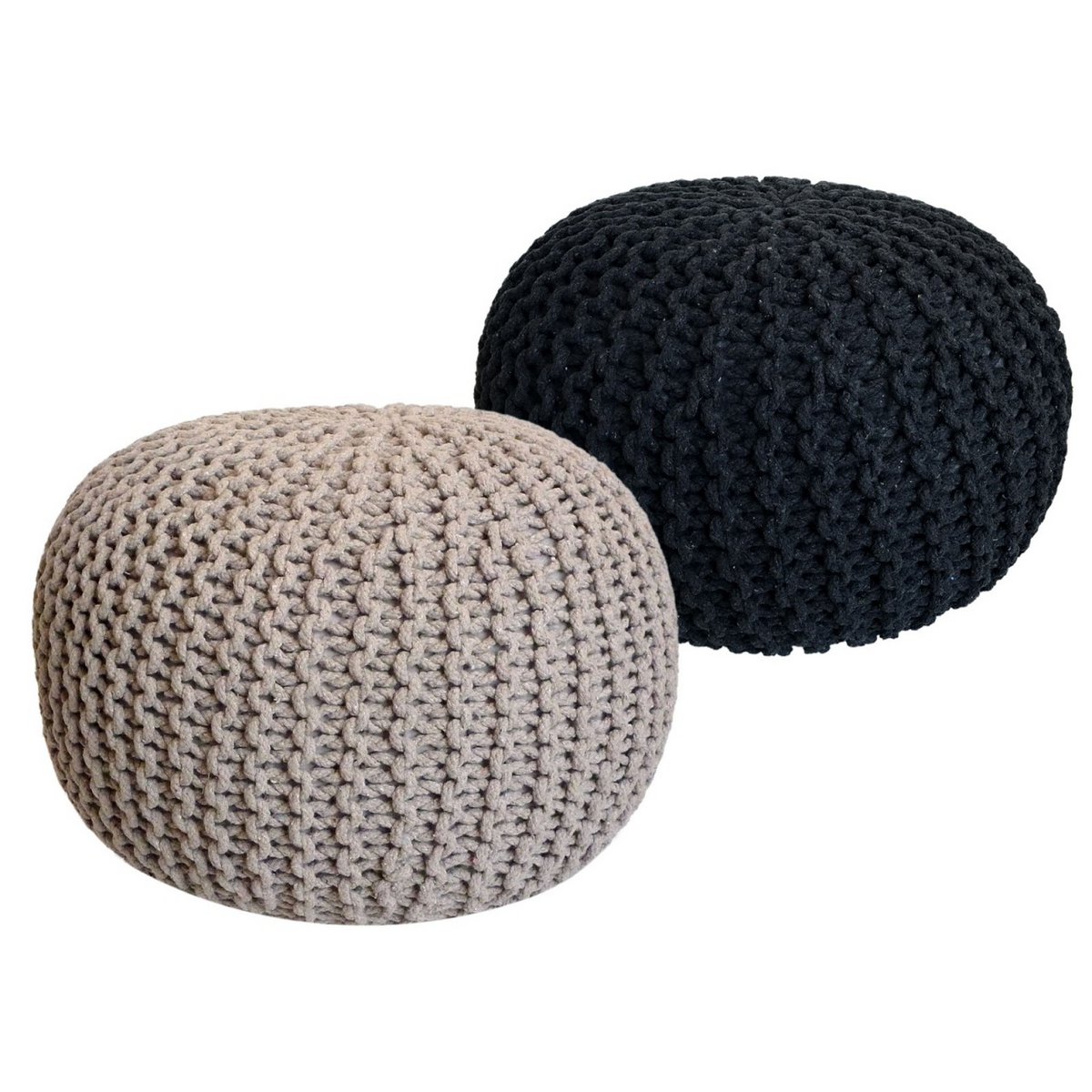 Sitzhocker Pouf SET 2 Stück Strickhocker Bodenkissen Grobstrick-Optik Ø 55 cm H 37 cm