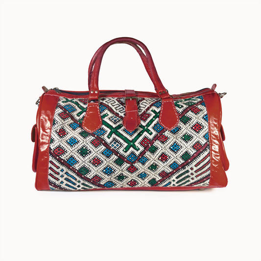 DOENYA Reisetasche 'Kilim S' aus pflanzlich gegerbtem Leder und echtem marokkanischem Kilim
