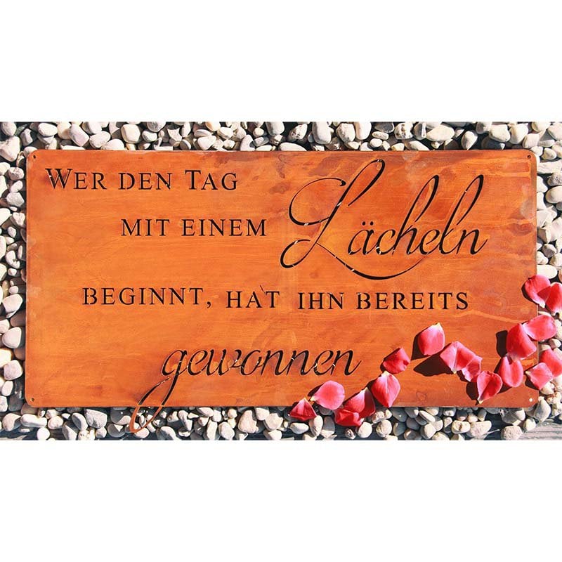 Rostschild "Lächeln" mit einer Lebensweisheit | Spruchtafel Edelrost | 25 cm x 49,5 cm