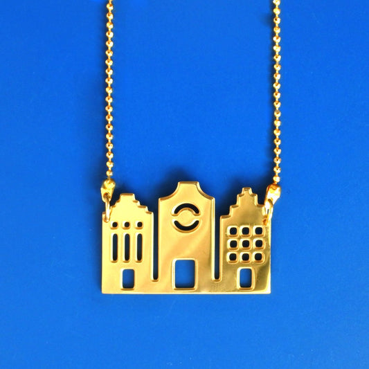 Halskette "Canal houses" aus Öko-Messing und 24K vergoldeten 925 Silber Kette