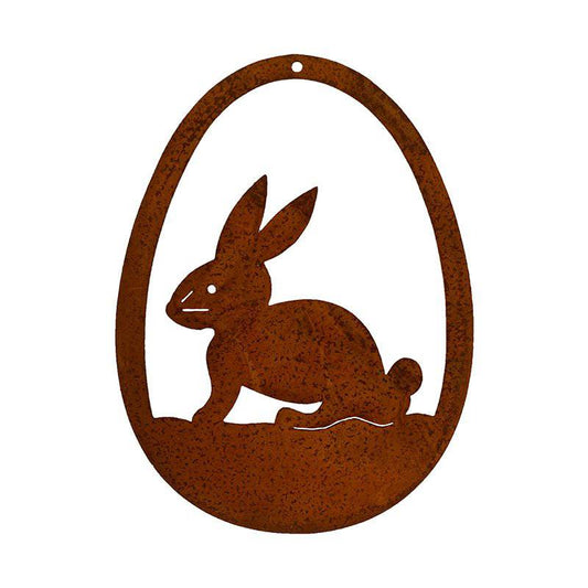 Hase im Osterei zum Aufhängen | Osterdekoration im Vintage Deko Look | Hängedeko | 15 cm x 11 cm - HOLE-X-WORLD