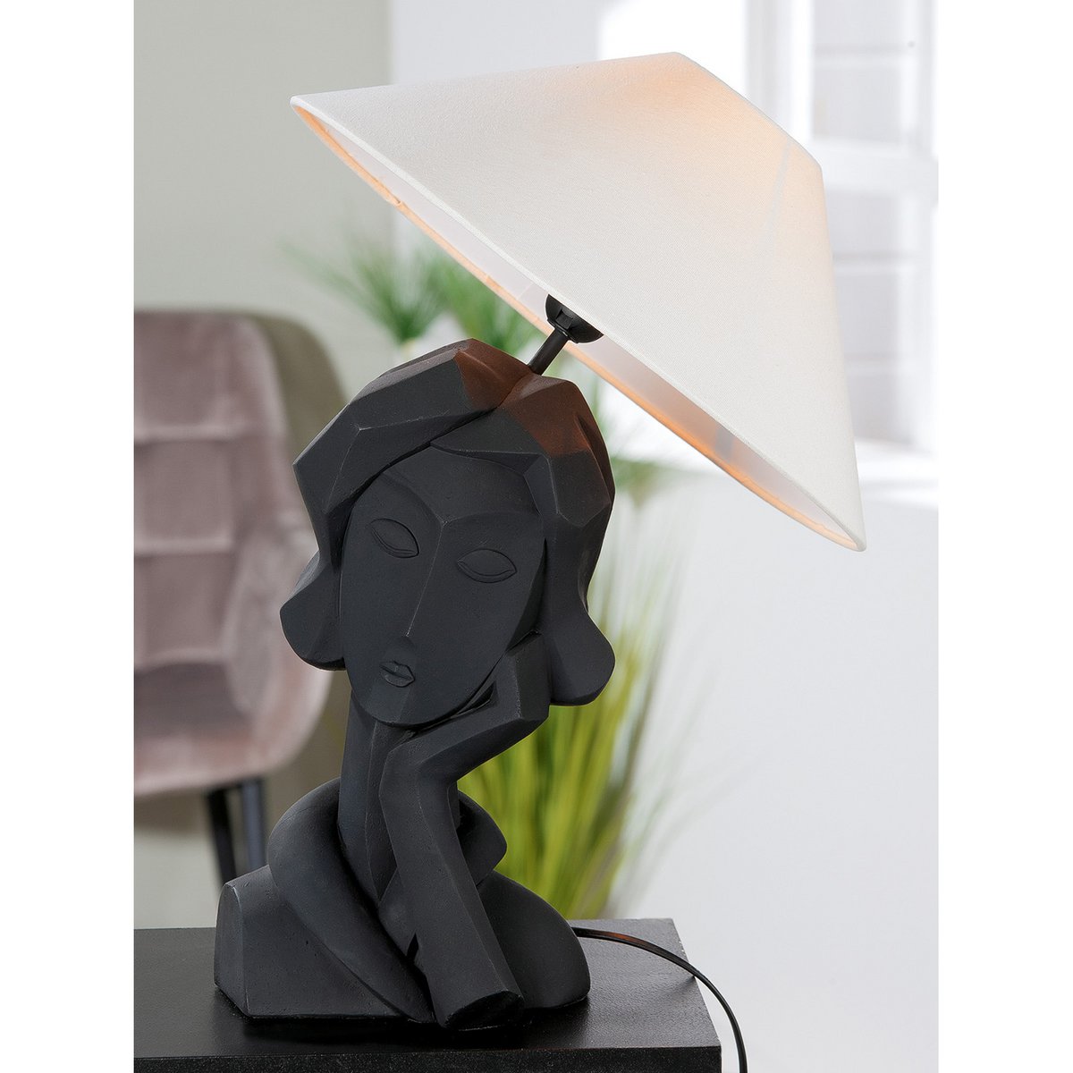 Lampe, Leuchte, Figur, Dekoration, Skulptur DAME JOLIE mit Schirm in SCHWARZ