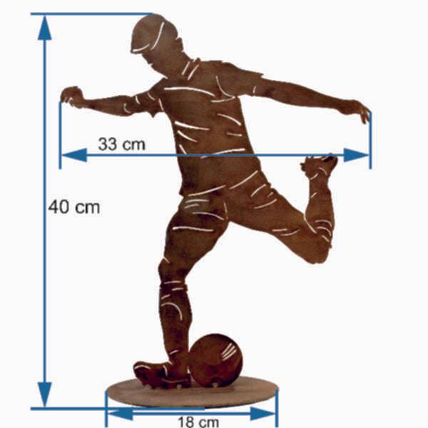 Fußballer Spieler mit Ball | Dekoration Figur aus Metall Rost | - HOLE-X-WORLD