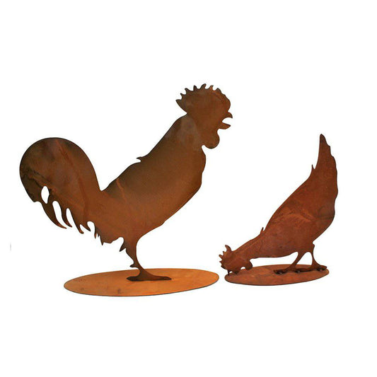 Deko | Huhn und Hahn | Rost Figuren für Haus und Garten - HOLE-X-WORLD