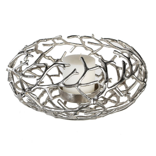 Kerzenleuchter, Kerzenhalter, Leuchter TWING in Antik-Silber aus Aluminium