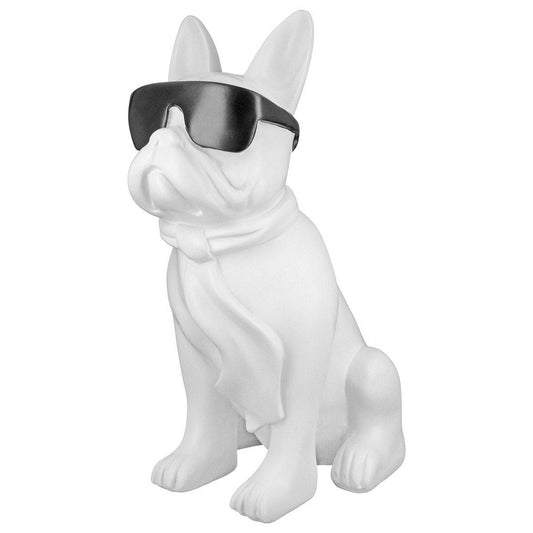 Skulptur, Figur, Mops COOL DOG mit Sonnenbrille in weiß, sitzend aus POLY - HOLE-X-WORLD