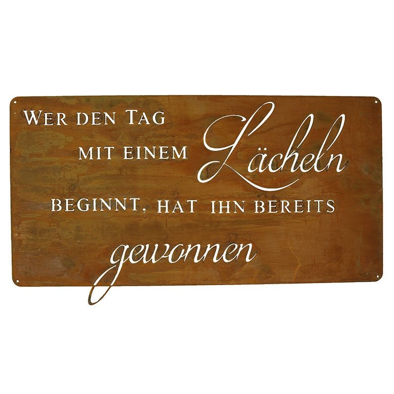 Rostschild "Lächeln" mit einer Lebensweisheit | Spruchtafel Edelrost | 25 cm x 49,5 cm