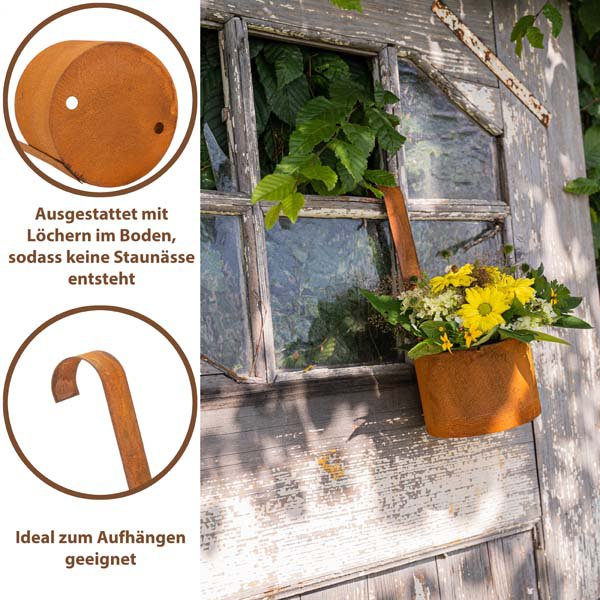 Garten Deko Pflanztopf | 2er Set | zum Hängen | Edelrost Deko Hängetopf