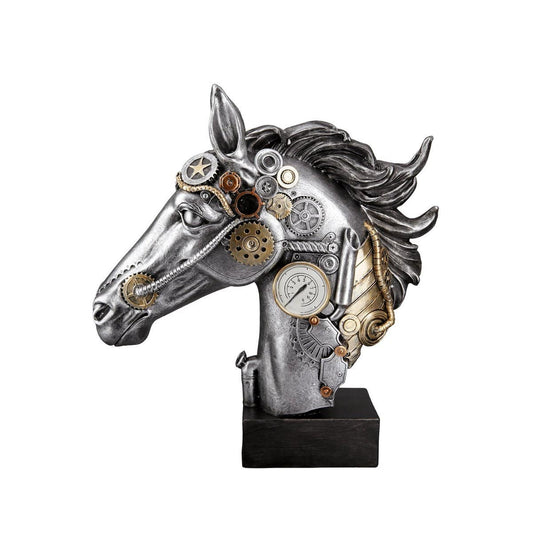 Skulptur, Figur, Objekt, Dekoration STEAMPUNK HORSE in SILBER-KUPFER aus Kunstharz - HOLE-X-WORLD