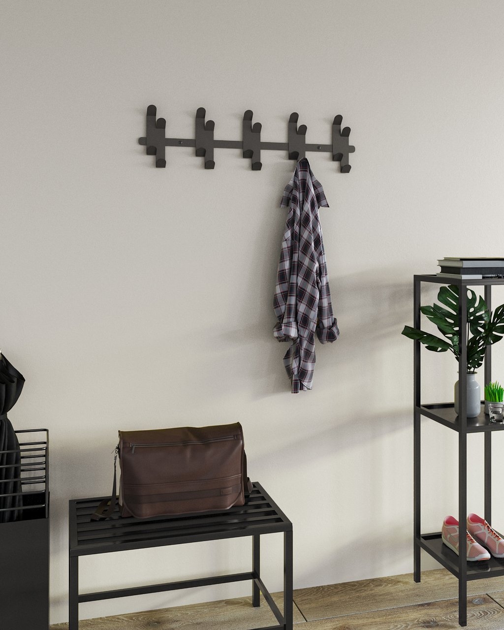 GORILLZ Origami - Wall Coat Rack - 10 Double - Coat Rack Hooks - Black