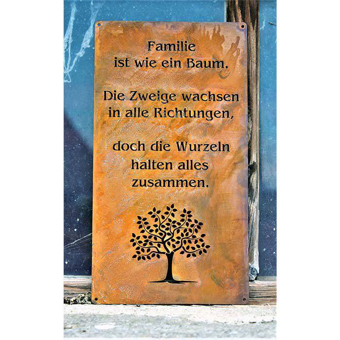 Dekoschild mit Familien Spruch Baum | Garten Rost Schild - HOLE-X-WORLD