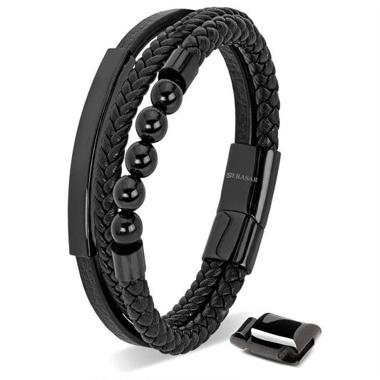 Lederarmband „Perle“ - außergewöhnliches Armband für Deinen Style- SCHWARZ