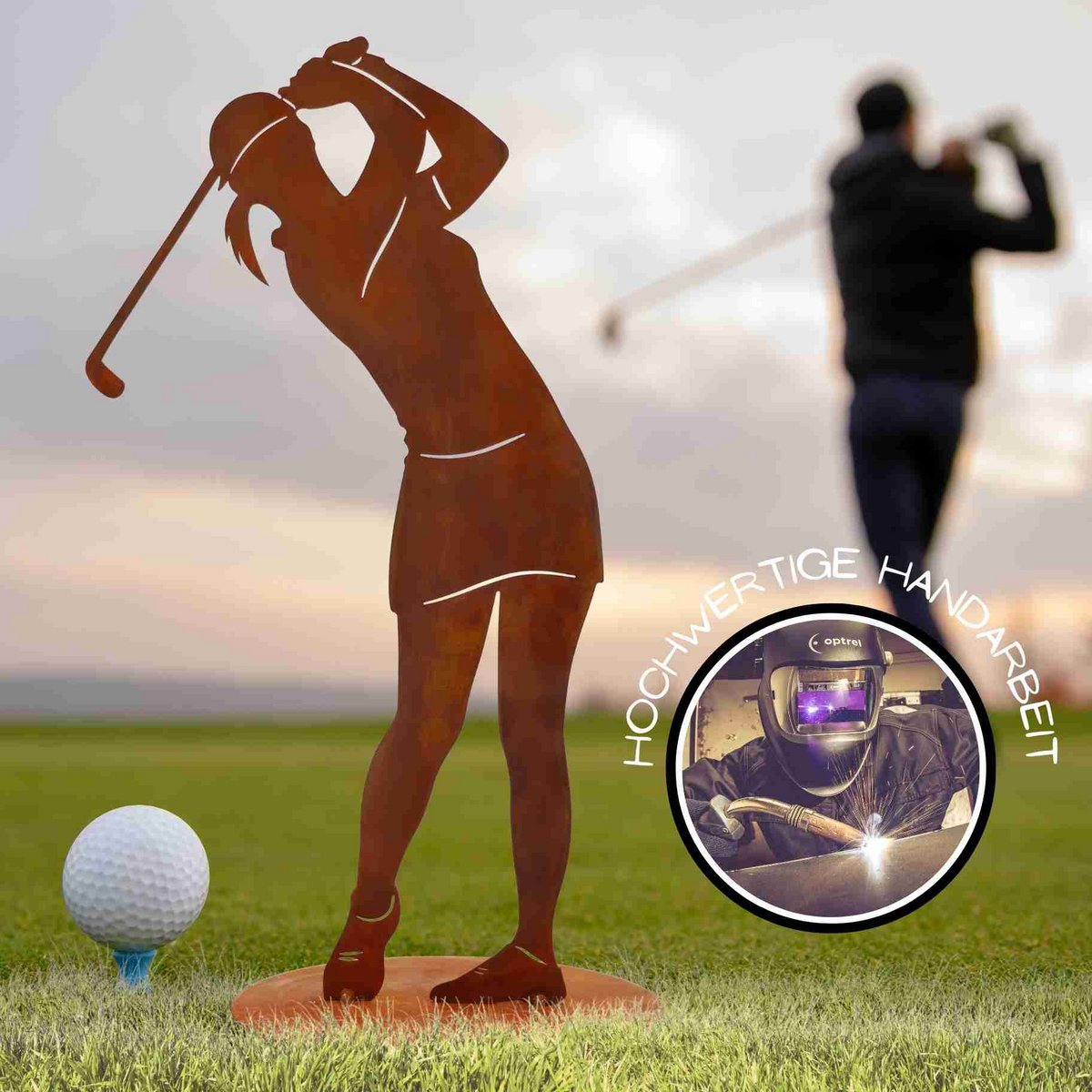 Golferin Figur, Golf Spielerin Rost | 40 cm