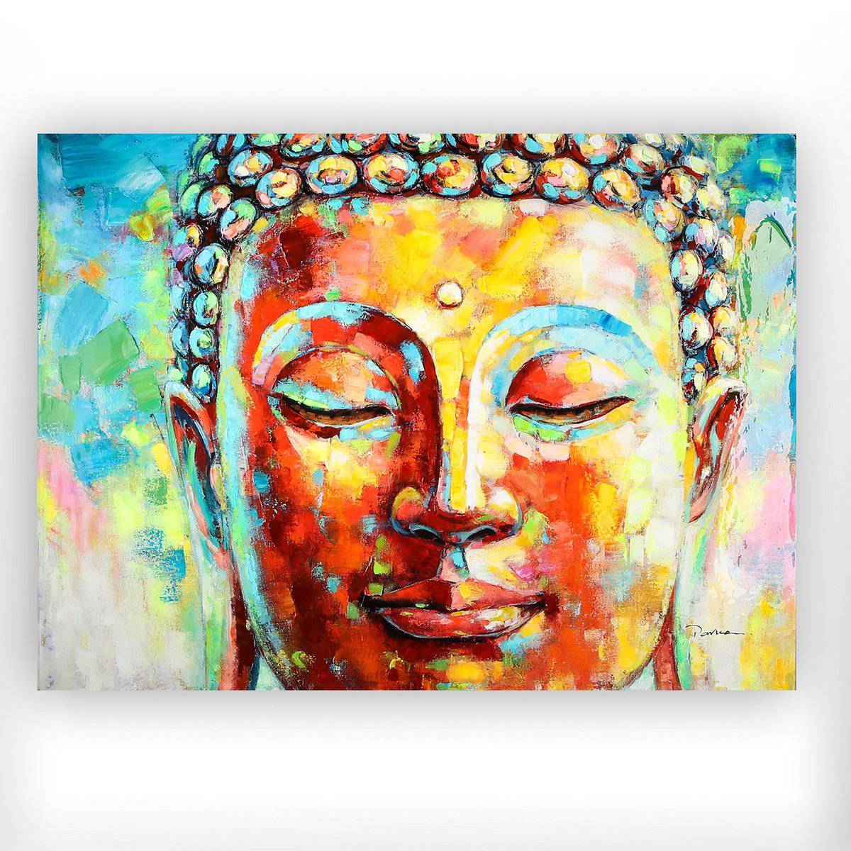 Holz/Leinen Bild "Buddha" bunt,hochglänzend 90x120cm - HOLE-X-WORLD