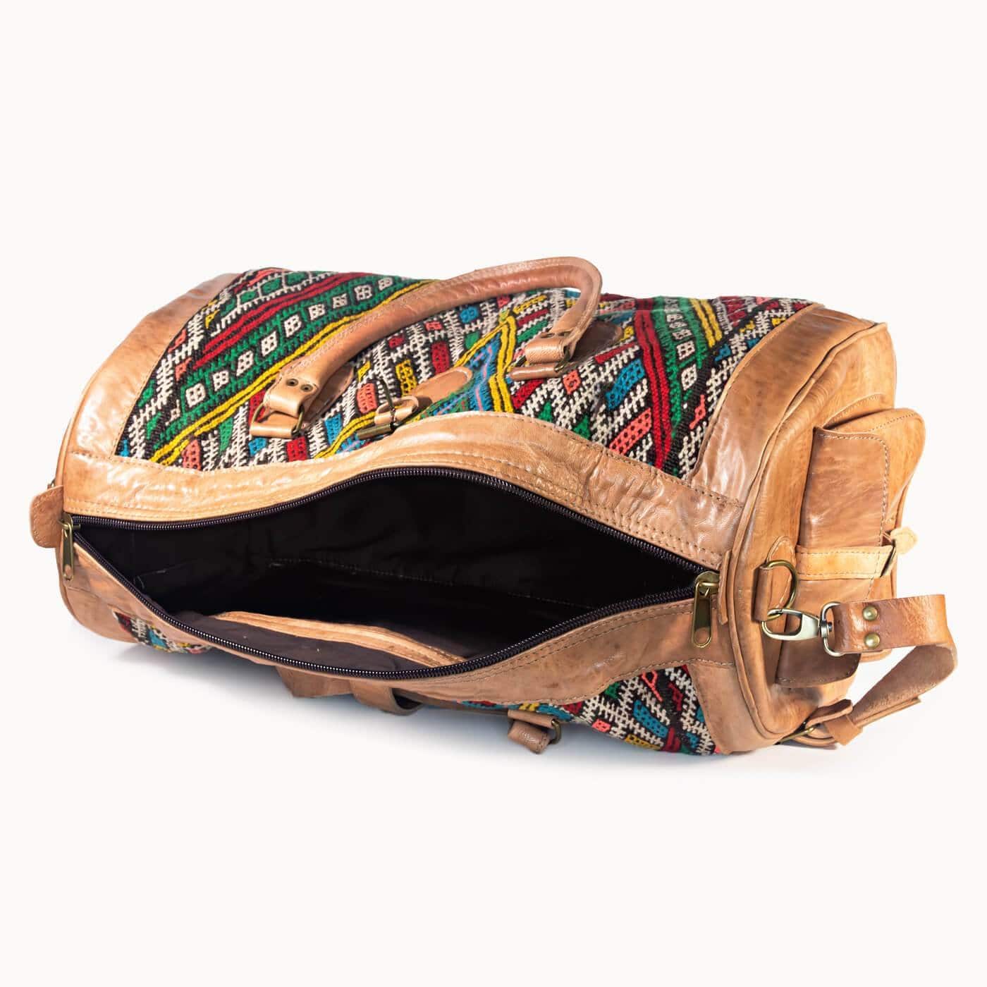 DOENYA Reisetasche 'Kilim X' aus pflanzlich gegerbtem Leder und echtem marokkanischem Kilim