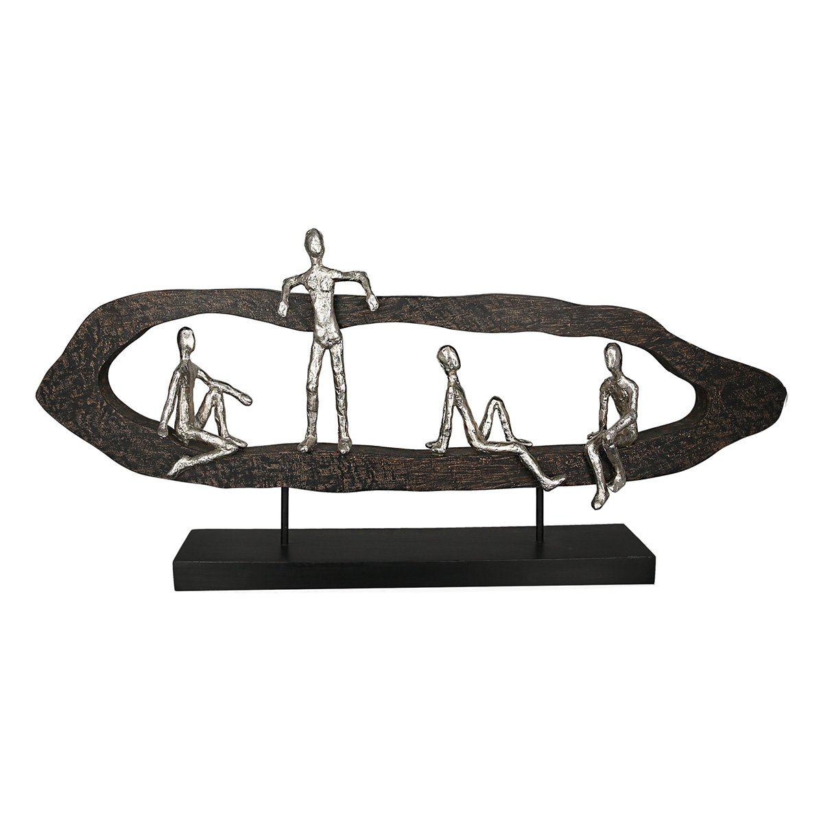 Holz/Aluminium Skulptur "Hang out" silber H.35cm