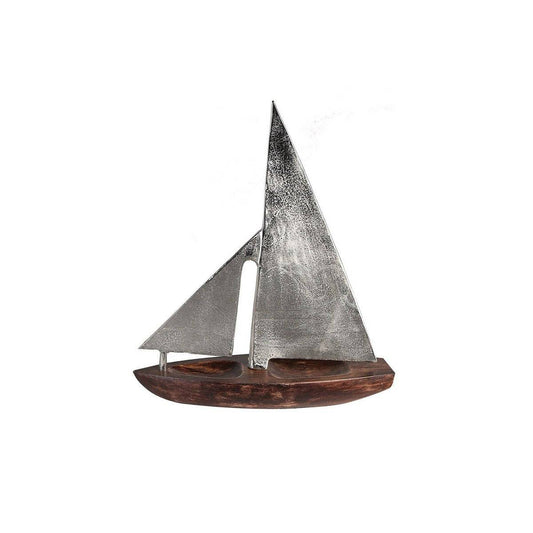 Figur, Skulptur, Dekoration, Segelboot CLASSIC aus Aluminium und Mango-Holz - HOLE-X-WORLD