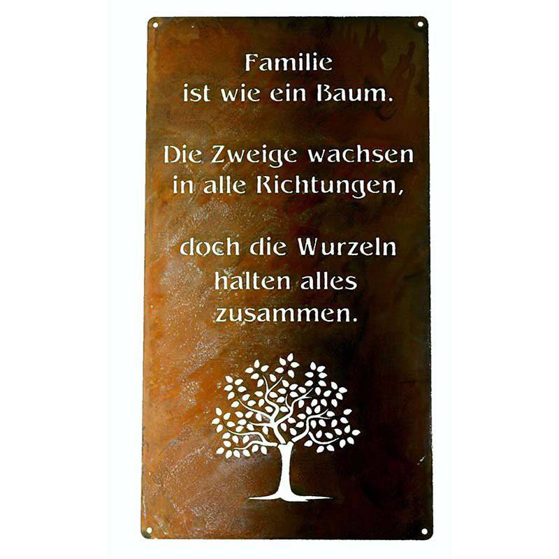 Dekoschild mit Familien Spruch Baum | Garten Rost Schild - HOLE-X-WORLD