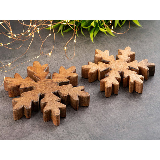 Holzfiguren Schneeflocke 2er Set Dekofigur 18x18cm Weihnachtsdekoration