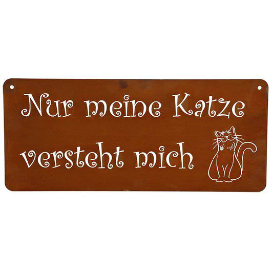 Türdeko Rost Schild Katze | Edelrost Gartendeko Katzen Wandschild | deutsch - HOLE-X-WORLD