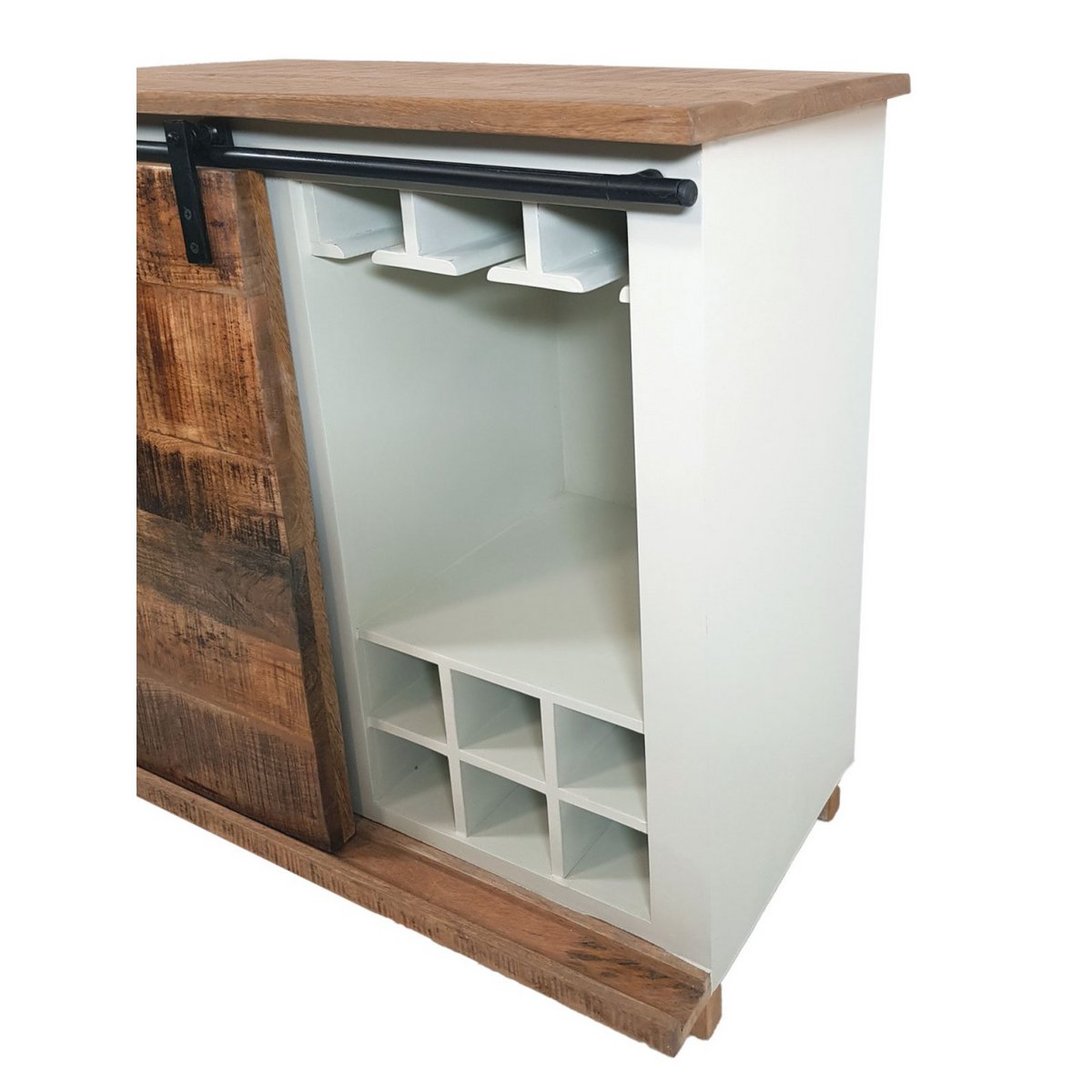 Barschrank B 72 H 80 cm Weinregal Wein Schrank Hausbar Weinbar Anrichte California weiß Mangoholz