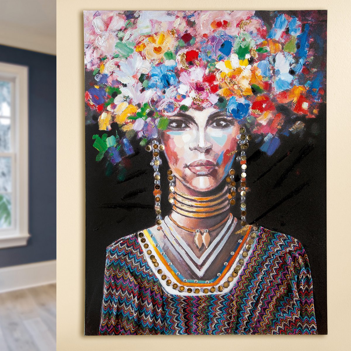 Bild, Gemälde, Kunst AFRICAN FLOWER in Öl auf Leinwand und Holzrahmen