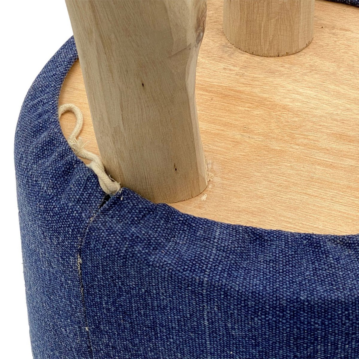 Hocker Stone Washed Ø 35 cm Höhe 45 cm Sitzhocker Pouf Schemel mit Holzfüßen aus Teakholz