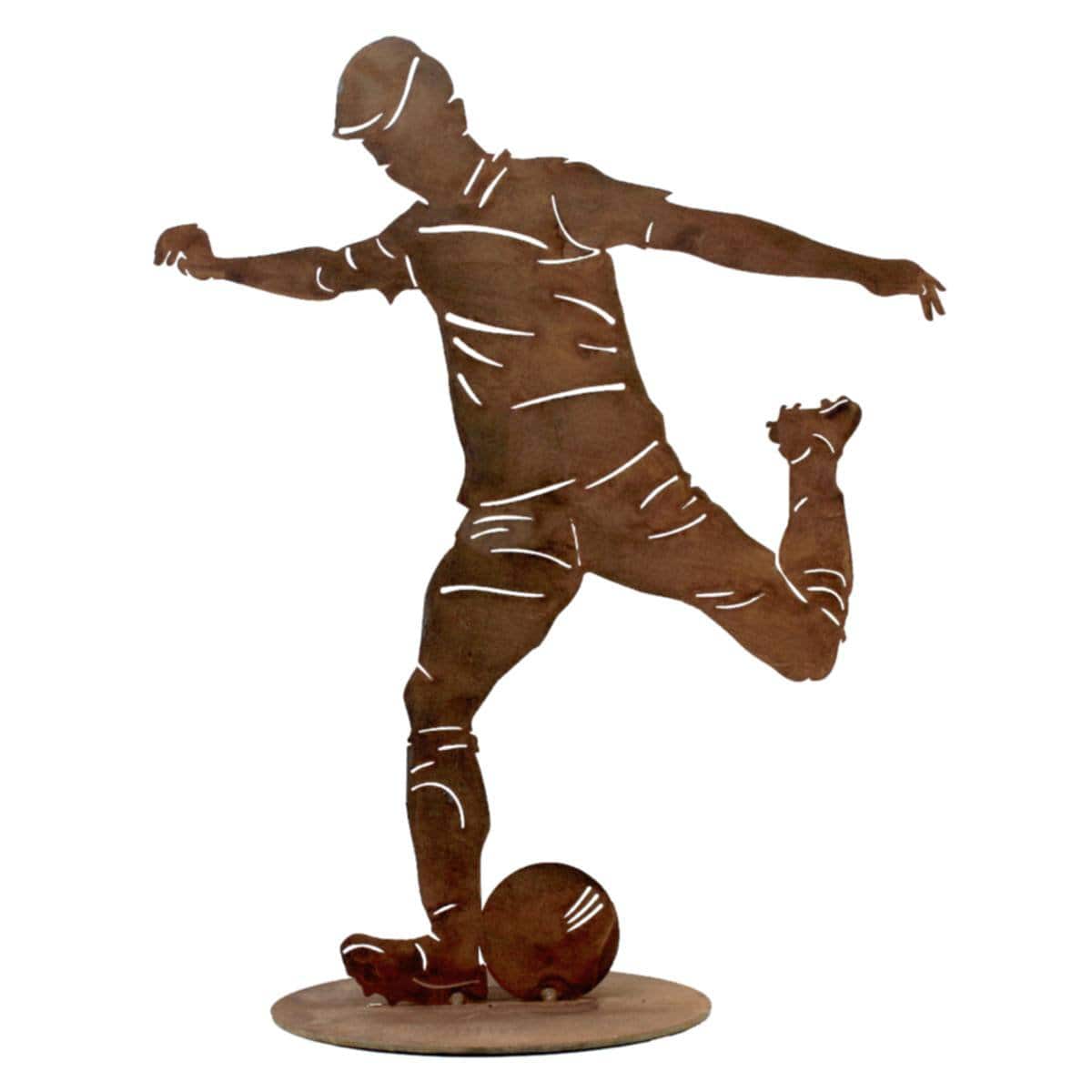 Fußballer Spieler mit Ball | Dekoration Figur aus Metall Rost | - HOLE-X-WORLD