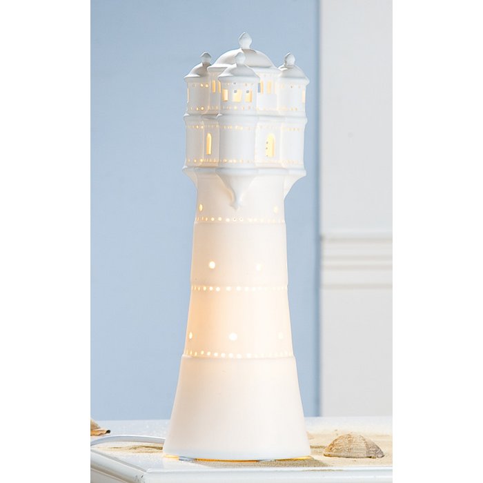 Porzellan Lampe Leuchtturm - H 35 cm - idyllische und dekorative Lampe für zu Hause