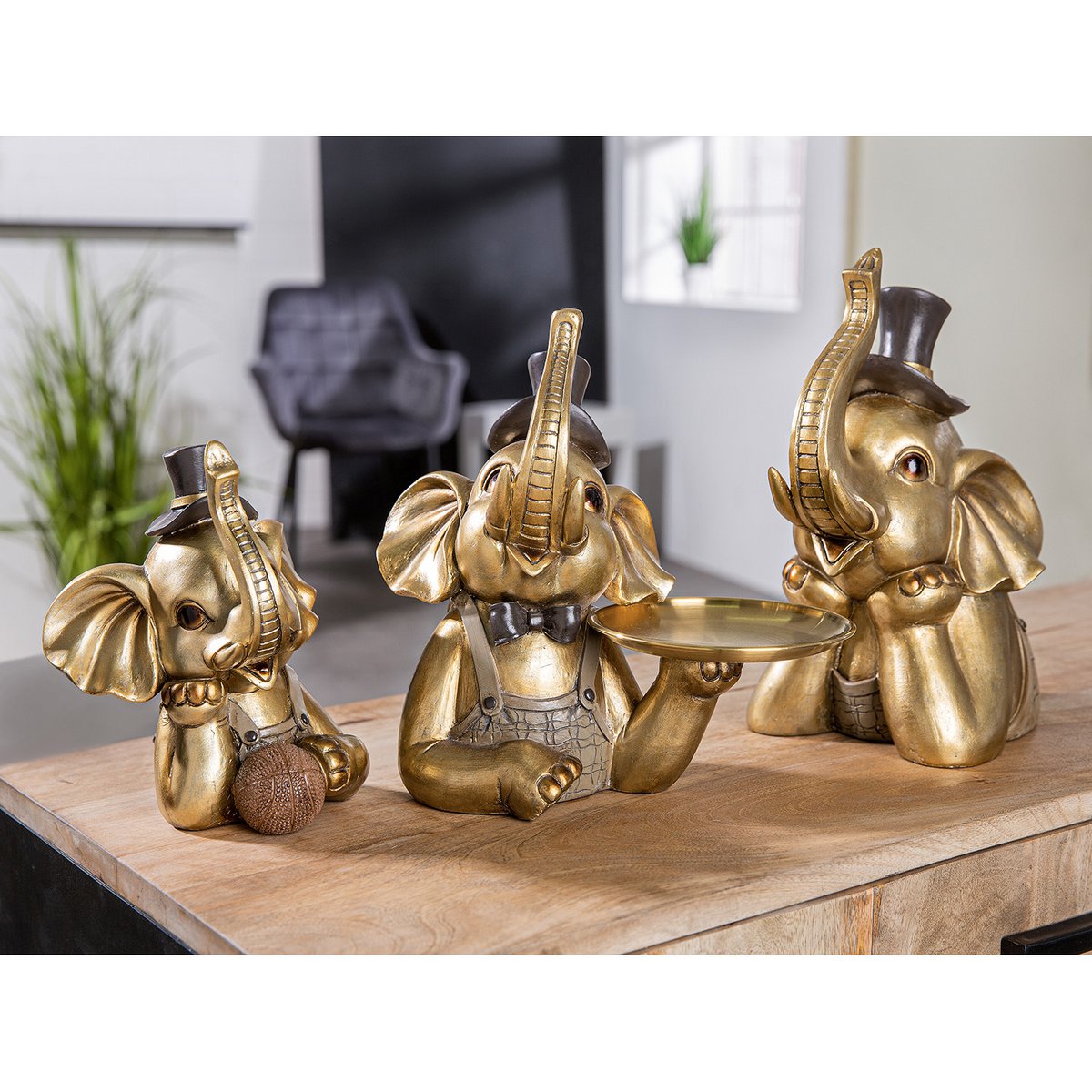 Skulptur, Figur, Objekt, Elefant MARONI in GOLD aus Poly