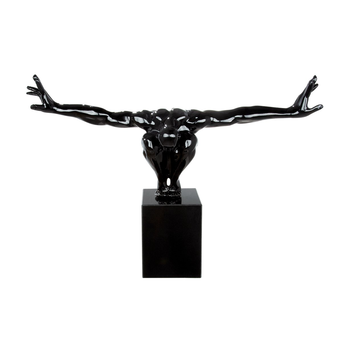 Skulptur, Figur, Poly "CLIFFHANGER" in SCHWARZ auf Marmorfuß B-75cm, H-45cm, T-21cm