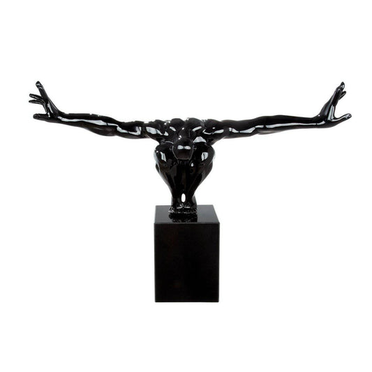 Skulptur, Figur, Poly "CLIFFHANGER" in SCHWARZ auf Marmorfuß B-75cm, H-45cm, T-21cm - HOLE-X-WORLD