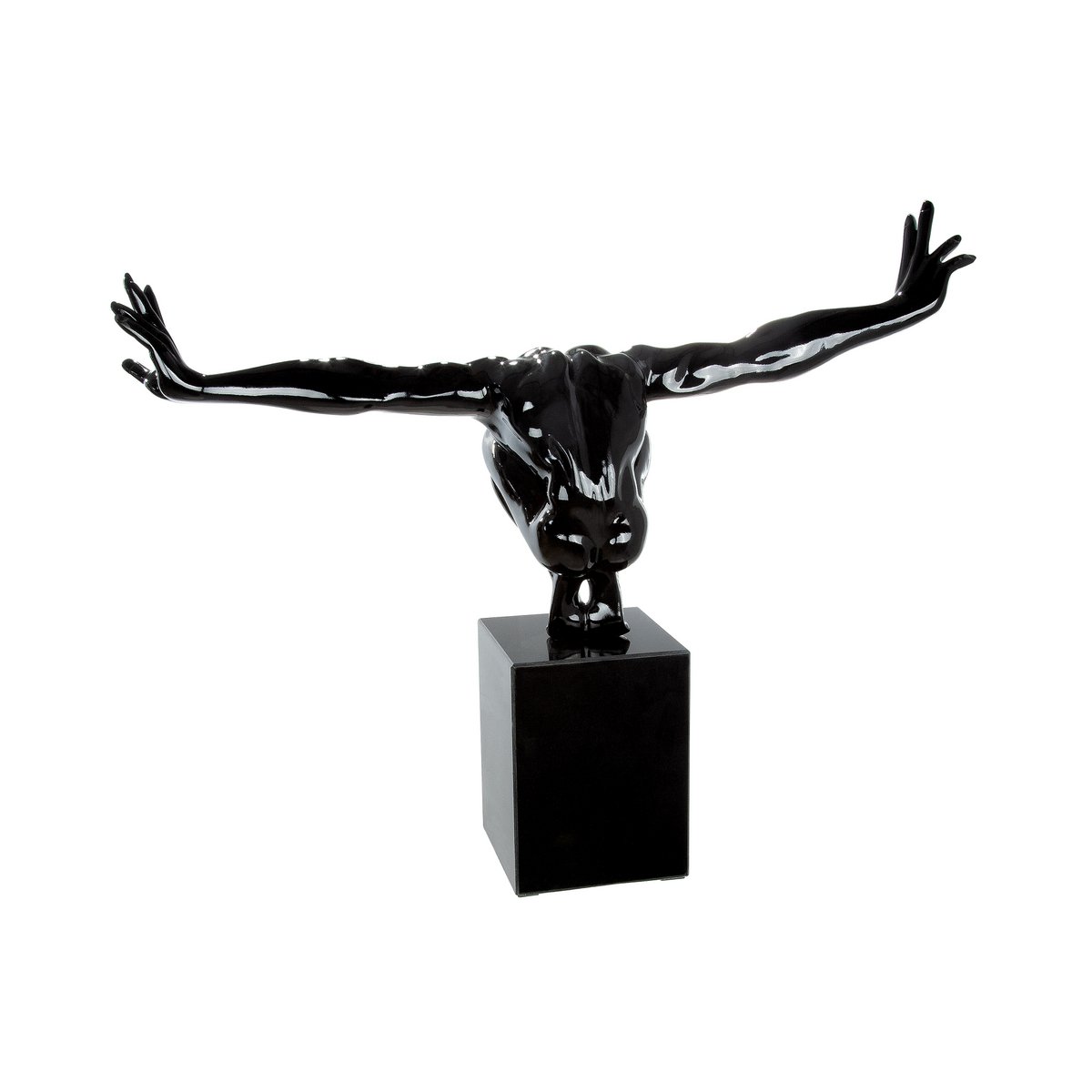 Skulptur, Figur, Poly "CLIFFHANGER" in SCHWARZ auf Marmorfuß B-75cm, H-45cm, T-21cm