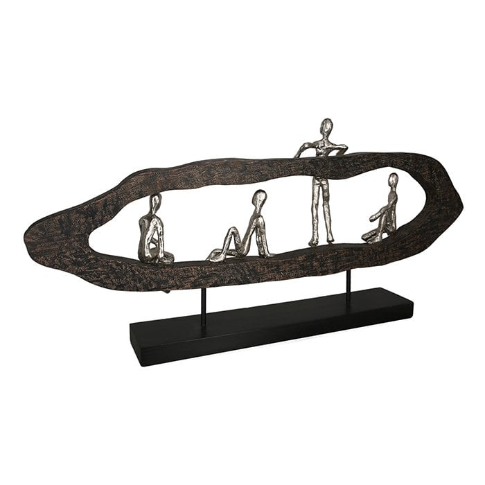 Holz/Aluminium Skulptur "Hang out" silber H.35cm