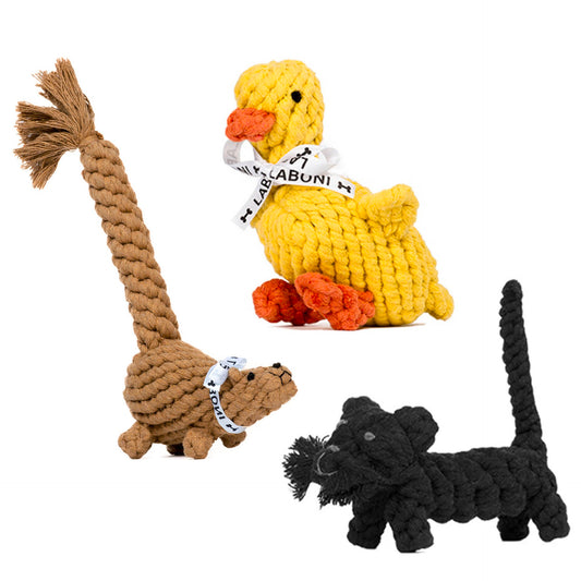 LABONI Farm - Spielzeug-Set für Hunde aus zahnpflegendem Baumwolltau